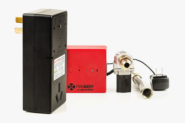 FireAvert hardware prevents cooking fires by automatically cutting stove power before a fire starts